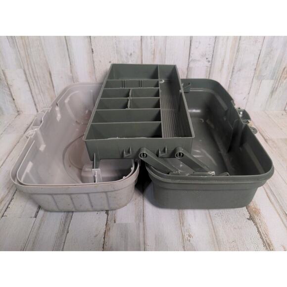Vintage Plano Tackle Box 1 Extending Tray Compartments, green & gray - Picture 9 of 9